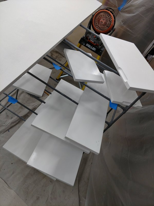 Cabinet doors and drawer fronts on drying racks