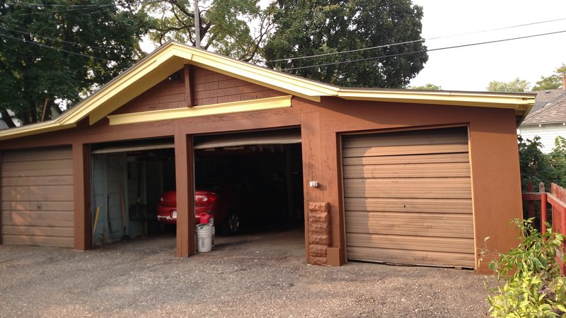 Finished garage facade in daylight